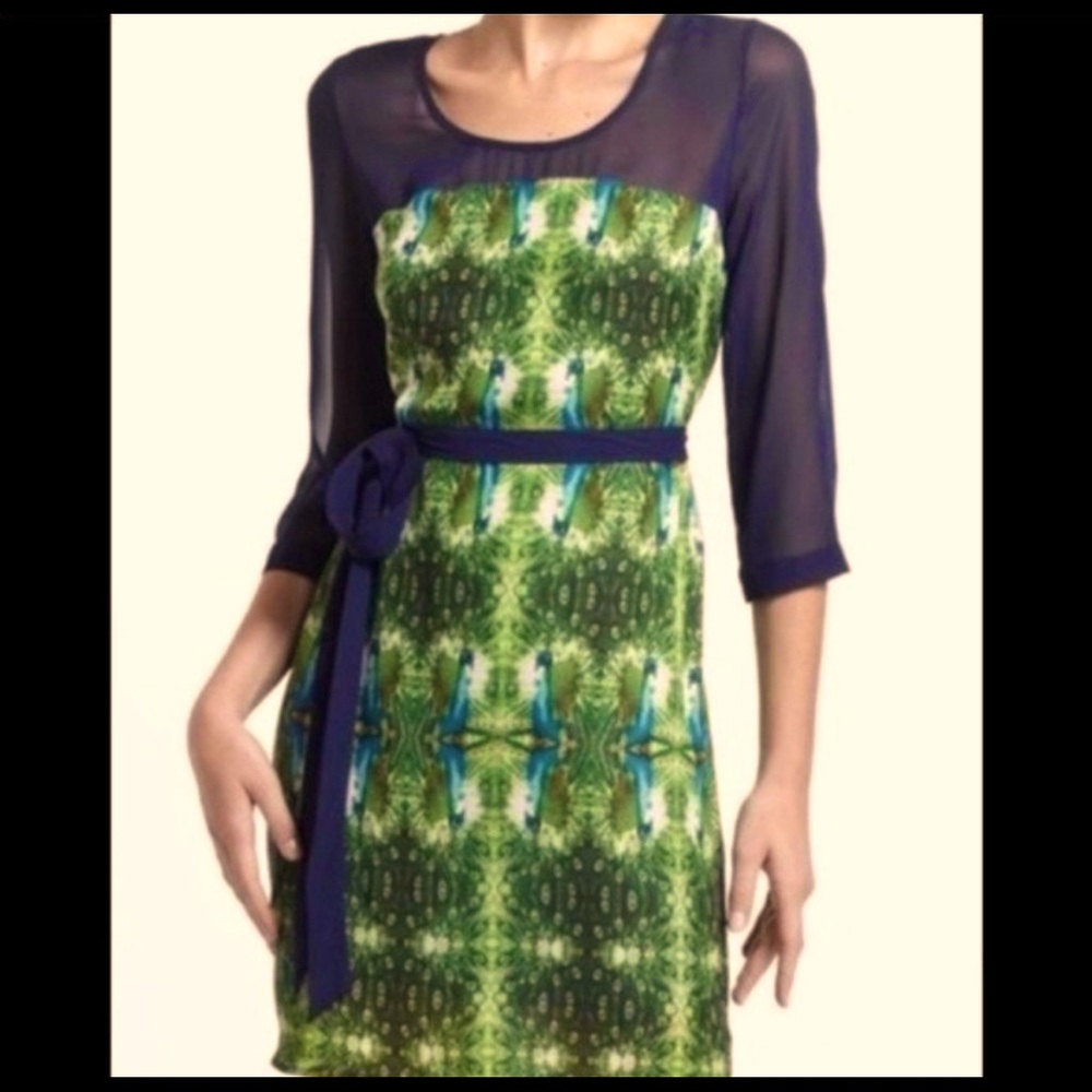 MAEVE Anthro Peacock Dress w/Belt Shift Dress M